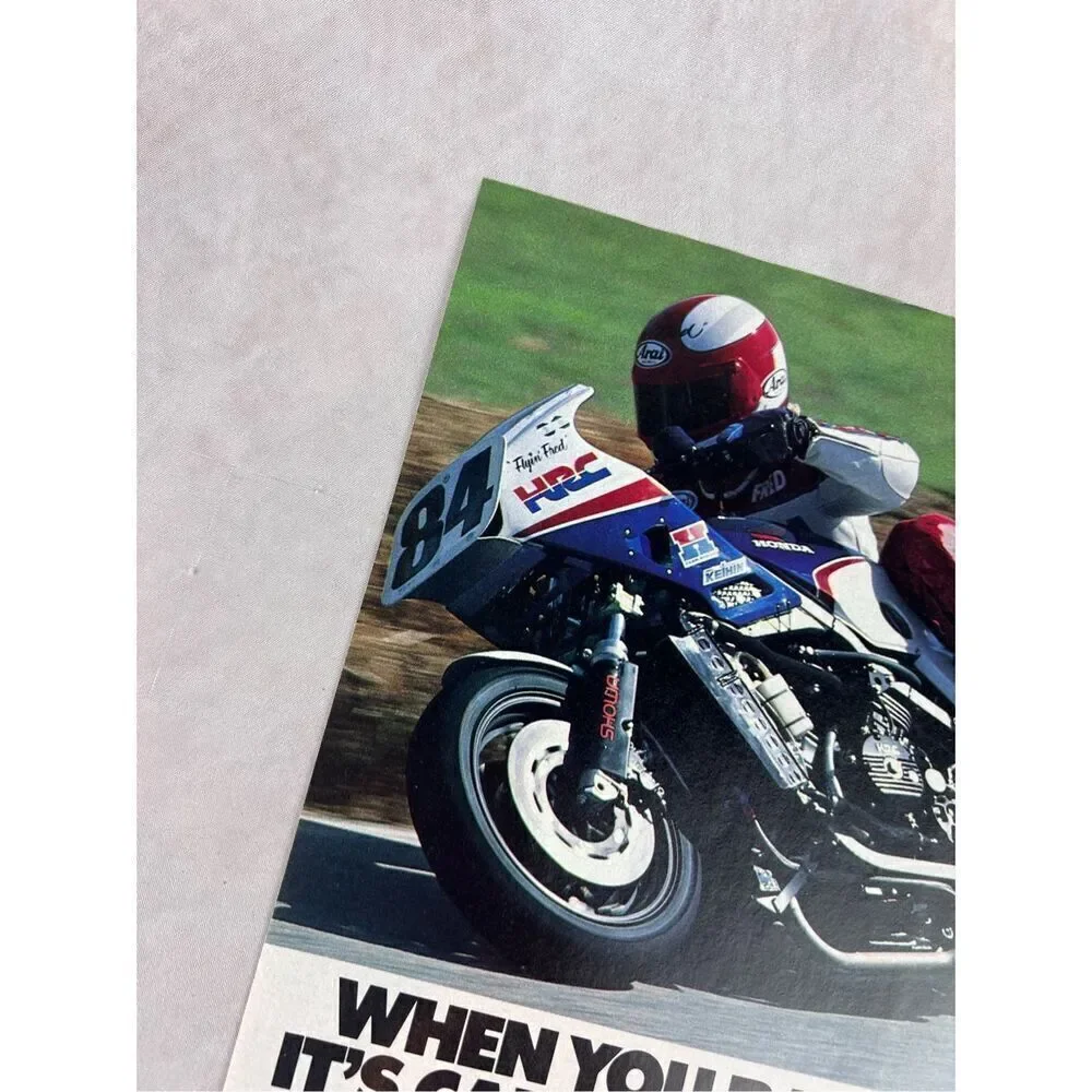 Vintage 1985 Honda Motorcycle Print-Ad/Fred Merkel/ 1984 Superbike Championship